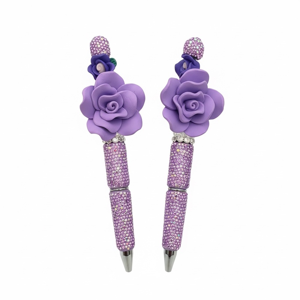 Purple Clay Floral Crystal Pen